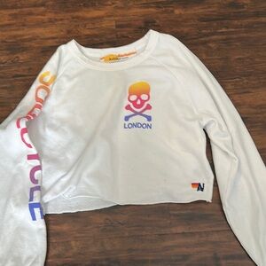 Aviator Nation/Soulcycle White Long Sleeve Kids Shirt with Colorful Skull Design